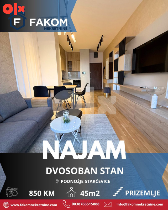 Iznajmljuje se moderan dvosoban stan u podnožju Starčevice