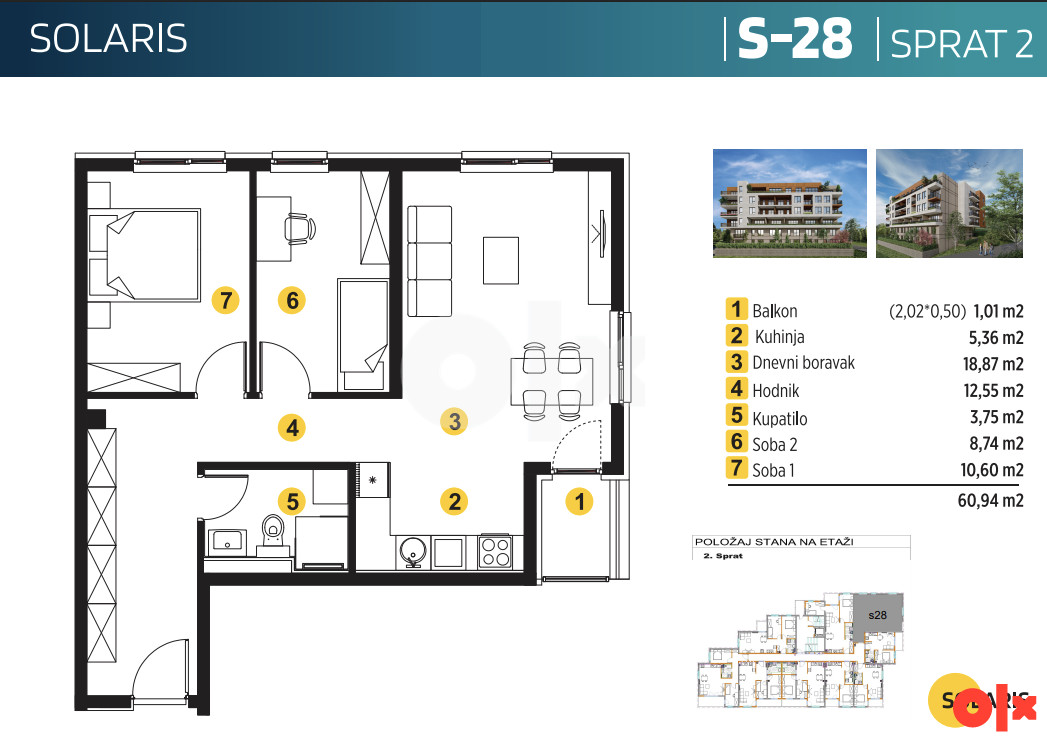 Novogradnja Solaris Sarajevo - Vogošća / Trosoban stan 60,94 m2 6