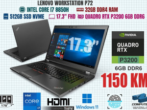 LENOVO P72 i7 8750H / NVIDIA RTX  P3200 6GB / 32GB DDR4  / 17.3"