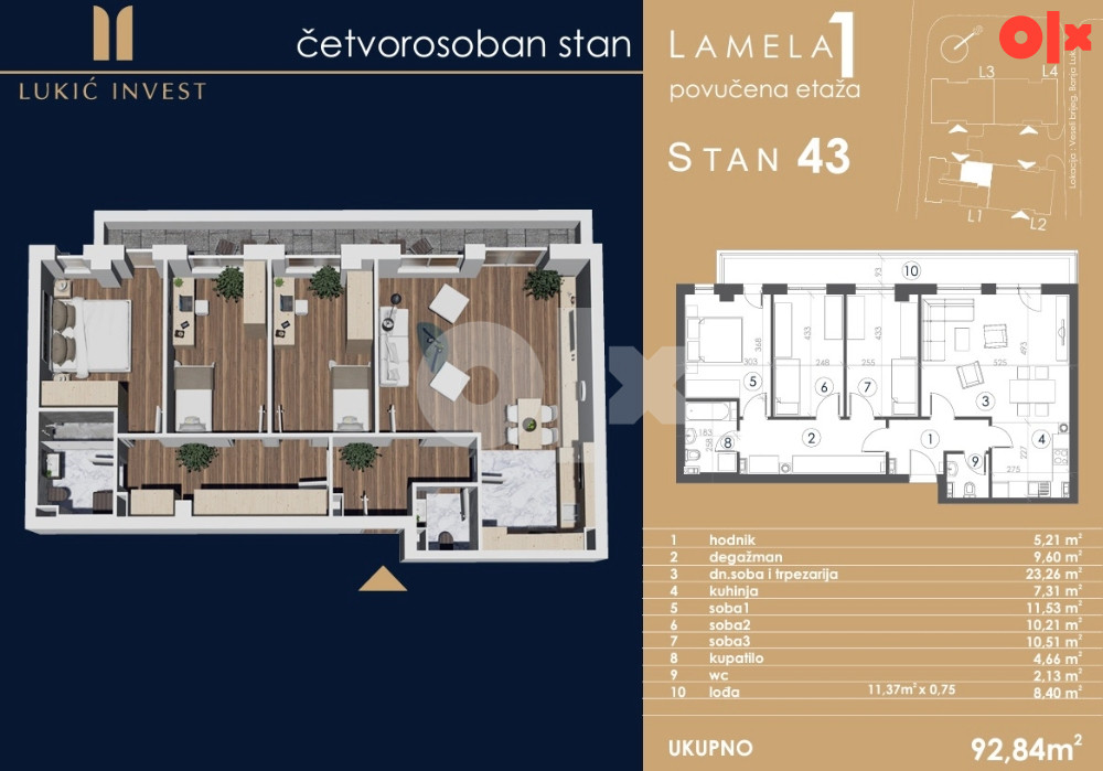 NOV, ČETVOROSOBAN STAN, 90m2 2