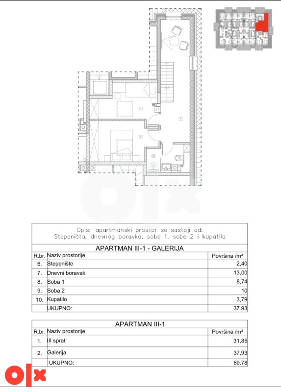 Bjelašnica 69 m2 trosoban dvoetažni apartman sa balkonom 6
