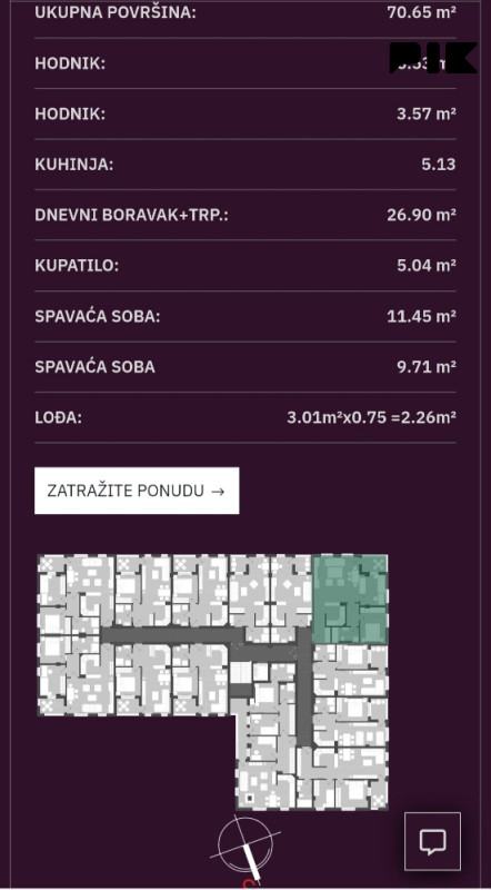 STAN SA 2 SP. SOBE, 70,65m2, BUDZAK 3