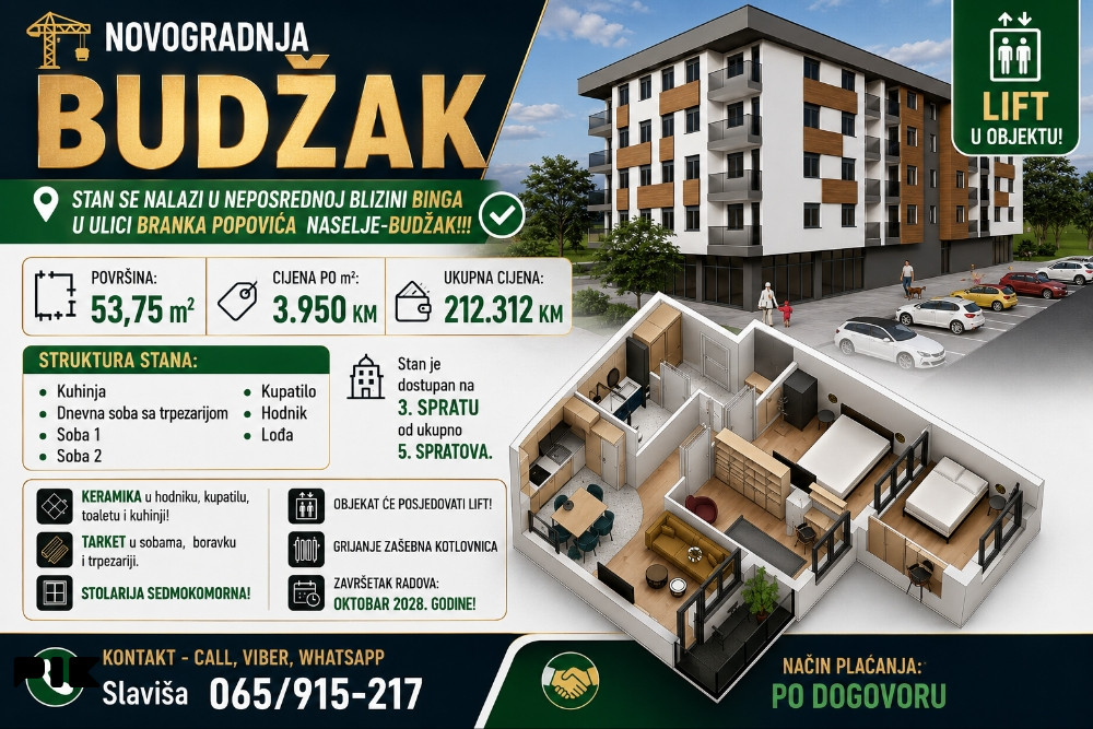STAN OD 53,75 M2 IZ KOMPENZACIJE SA DVE SPAVACE SOBE 2