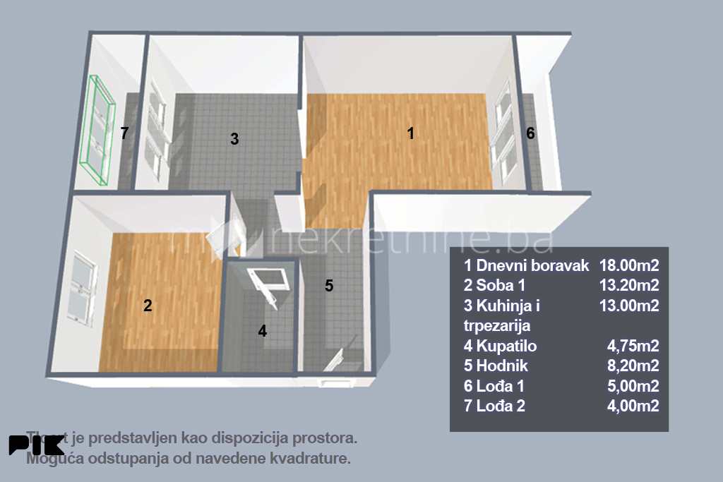 m2: Dobrinja 3 / dvosoban stan 57m2 sa dvije lođe / 3. sp. 11
