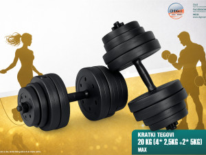 SET TEGOVA 20KG (4 *2,5KG +2 *5KG) 2* KRATKA ŠIPKA -MAX