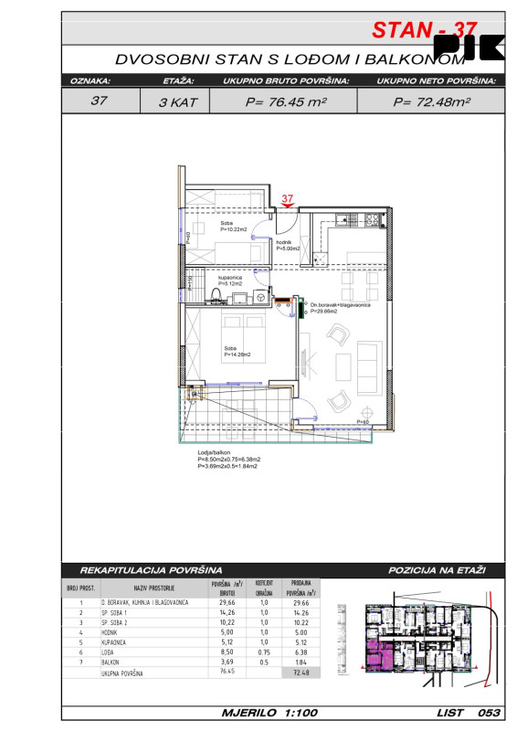 Široki Brijeg trosoban stan 72 m2 Hills Residence 3 10