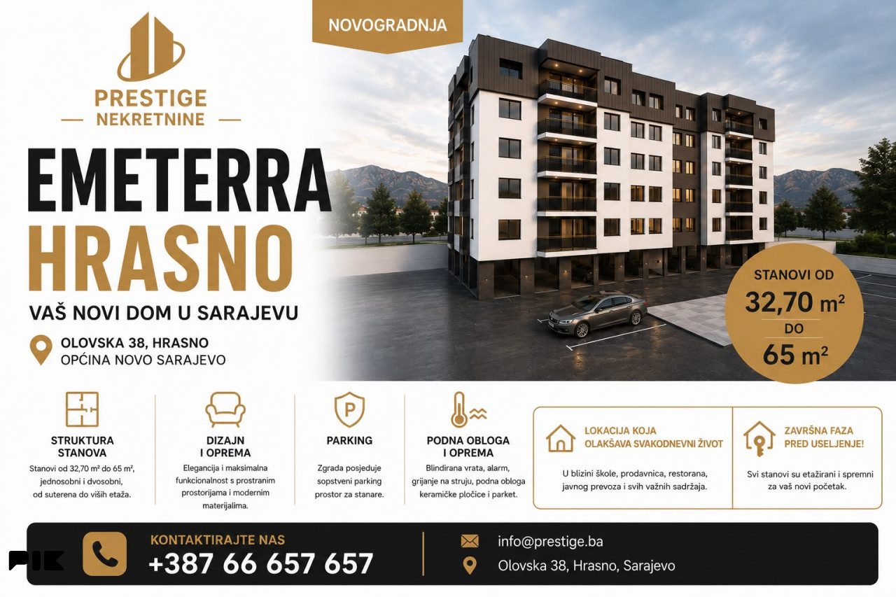 NOVOGRADNJA - EMETERRA - HRASNO - SARAJEVO - 32,70 m2 do 65 m2