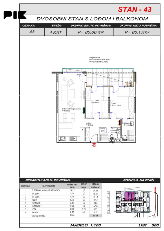 Široki Brijeg trosoban stan 80 m2 Hills Residence 3 11