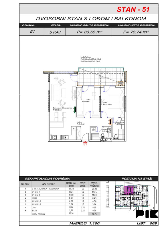 Široki Brijeg trosoban stan 79 m2 Hills Residence 3 8