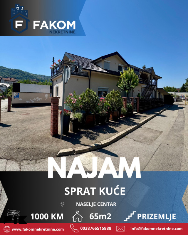 Iznajmljuje se kompletno namješten sprat kuće u naselju Mejdan
