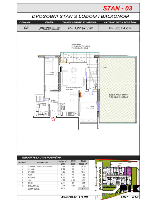 Trosoban stan 75 m2 s vrtom - Široki Brijeg Hills Residence 3 9