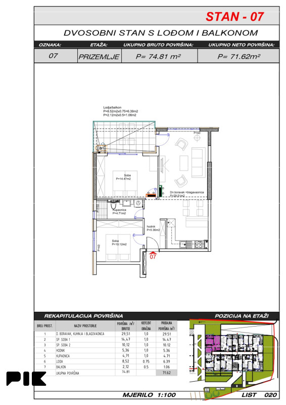 Trosoban stan 72 m2 - Široki Brijeg Hills Residence 3 9