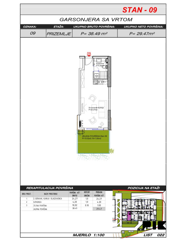 Garsonijera 29 m2 s vrtom - Široki Brijeg Hills Residence 3 7
