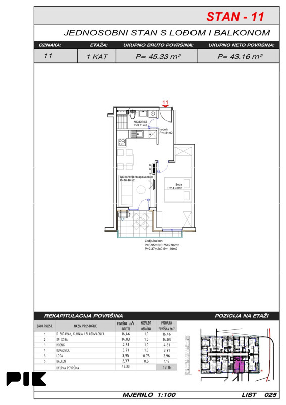 Dvosoban stan 43 m2 - Široki Brijeg Hills Residence 3 9