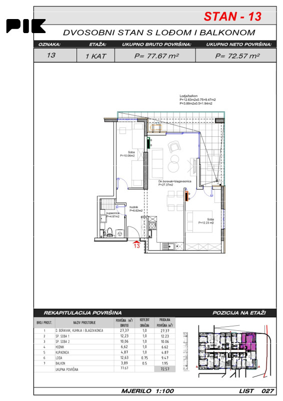 Trosoban stan 73 m2 - Široki Brijeg Hills Residence 3 10