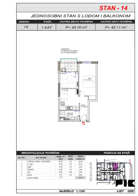 Dvosoban stan 42 m2 - Široki Brijeg Hills Residence 3 10