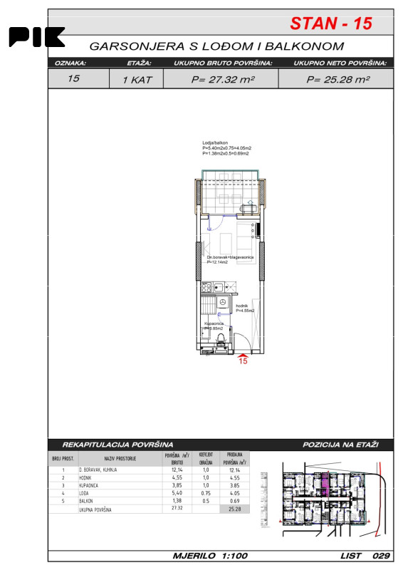 Garsonijera 25 m2  - Široki Brijeg Hills Residence 3 9