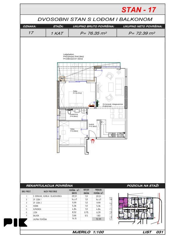 Trosoban stan 72 m2 - Široki Brijeg Hills Residence 3 8