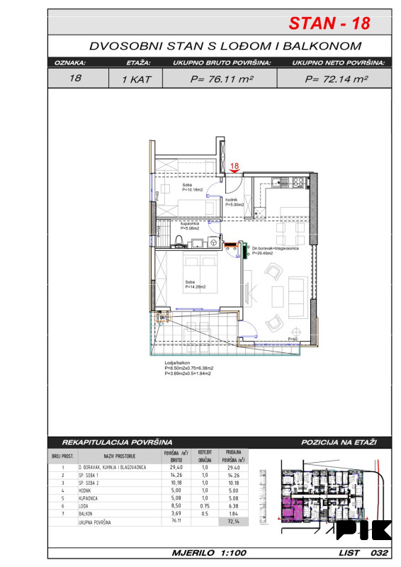 Trosoban stan 72 m2 - Široki Brijeg Hills Residence 3 10