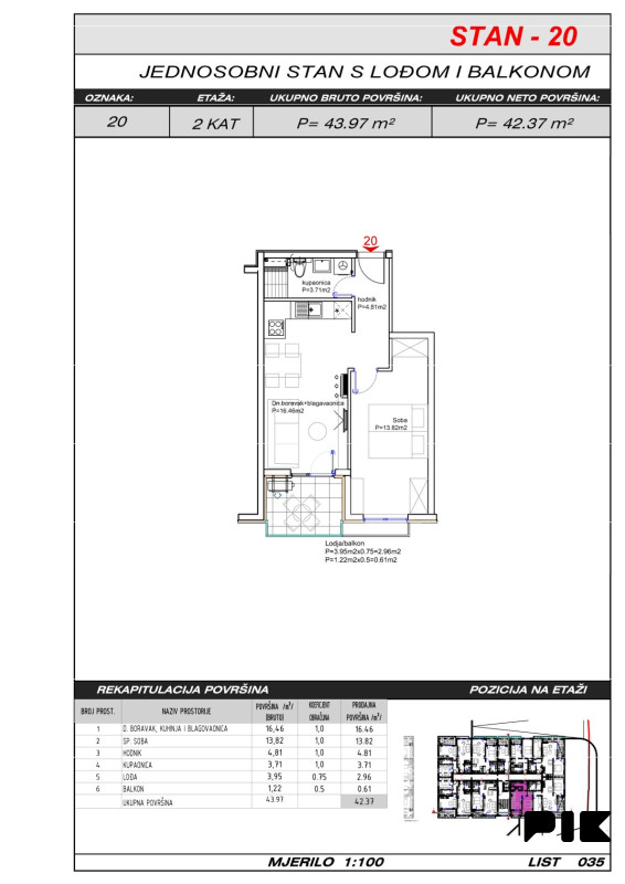 Dvosoban stan 42 m2 - Široki Brijeg Hills Residence 3 10