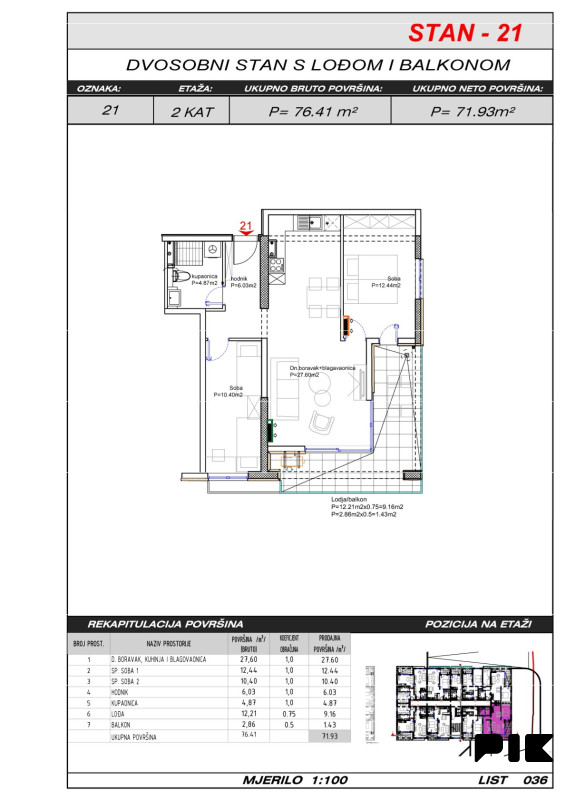Trosoban stan 72 m2 - Široki Brijeg Hills Residence 3 9
