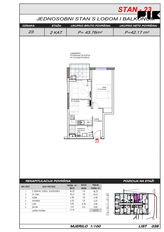 Dvosoban stan 42 m2 - Široki Brijeg Hills Residence 3 10