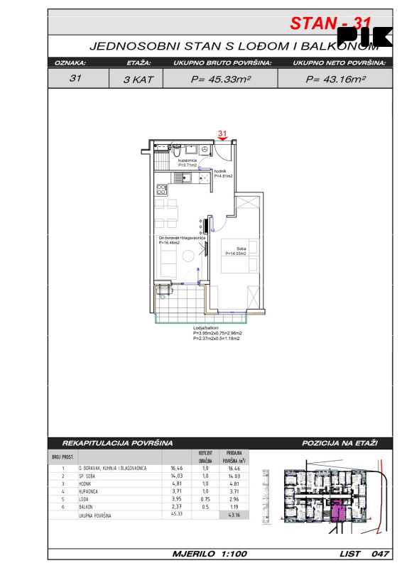 Dvosoban stan 43 m2 - Široki Brijeg Hills Residence 3 10