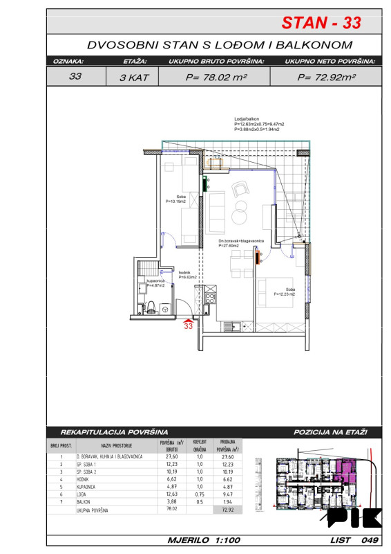 Trosoban stan 73 m2 s prostranim balkonom - Hills Residence 3 9