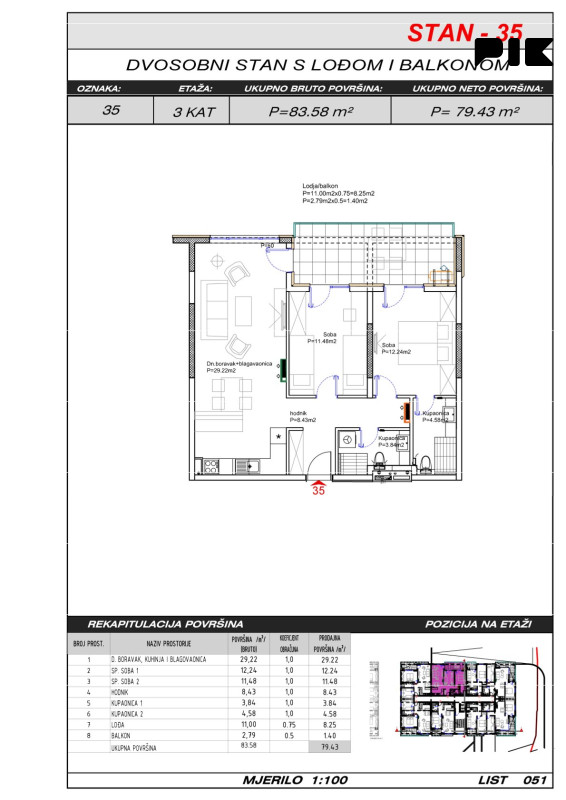 Trosoban stan 79 m2 - Široki Brijeg Hills Residence 3 10