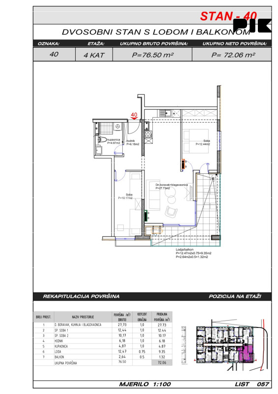 Trosoban stan 72 m2 s prostranim balkonom - Hills Residence 3 10