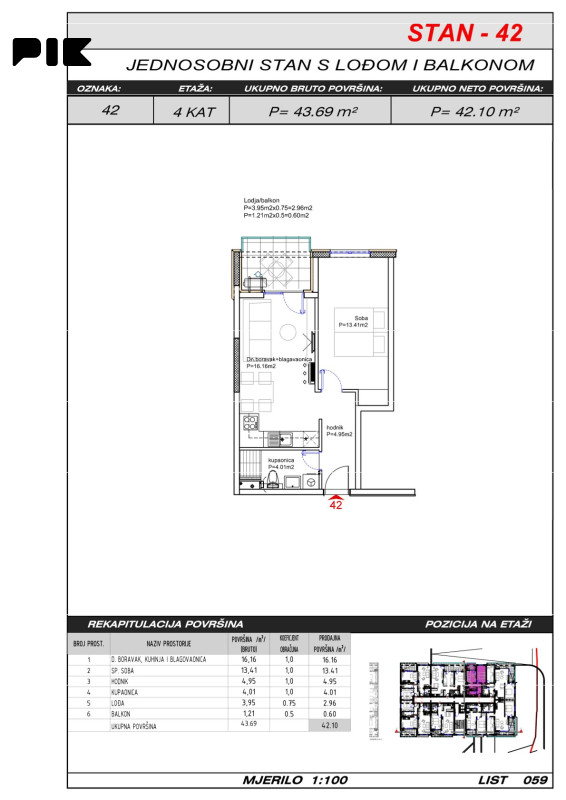 Dvosoban stan 42 m2 - Široki Brijeg Hills Residence 3 9
