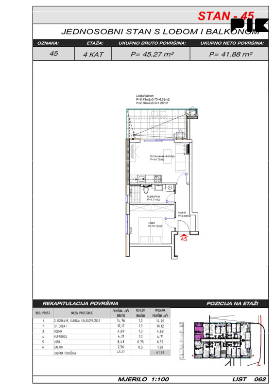 Dvosoban stan 42 m2 s prostranim balkonom - Hills Residence 3 9