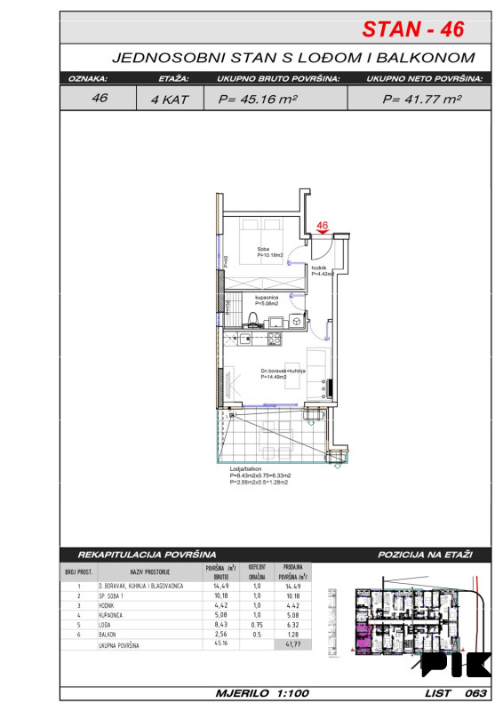 Dvosoban stan 42 m2 s prostranim balkonom - Hills Residence 3 10