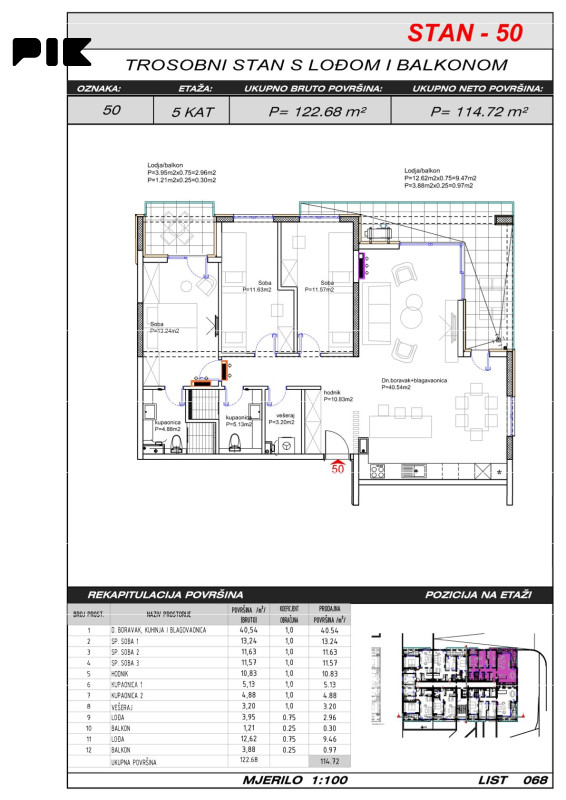 Četverosoban stan 115 m2 s prostranim balkonom- Hills Residence 3 11