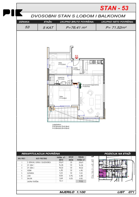 Trosoban stan 72 m2 - Široki Brijeg Hills Residence 3 11