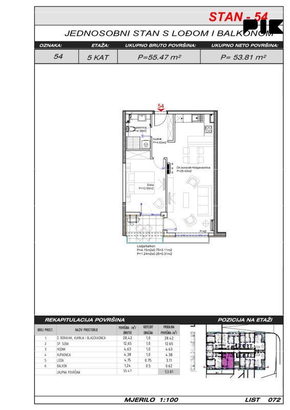 Dvosoban stan 54 m2 - Široki Brijeg Hills Residence 3 11