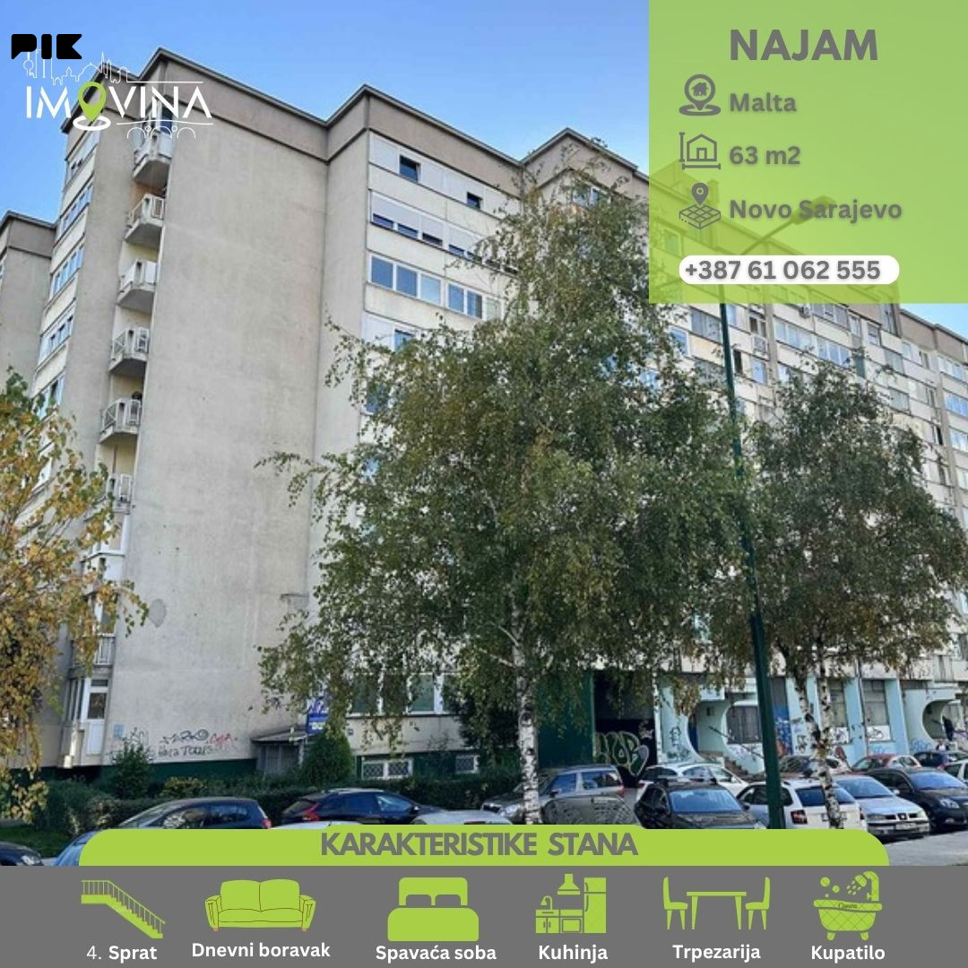 100965 Dvosoban stan za najam 63m2, Dolac Malta