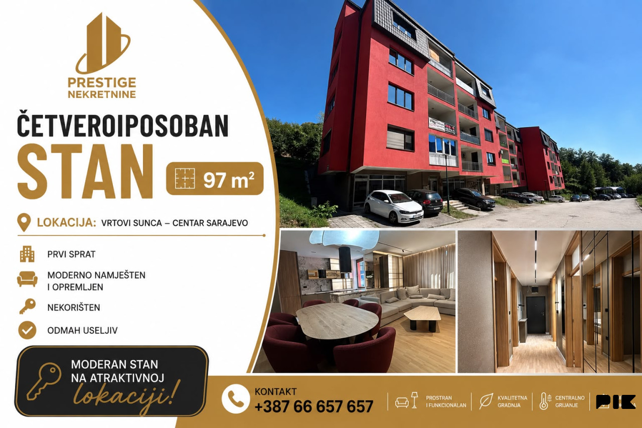 PRODAJA - ČETVEROIPOSOBAN STAN 97m2 - VRTOVI SUNCA - SARAJEVO