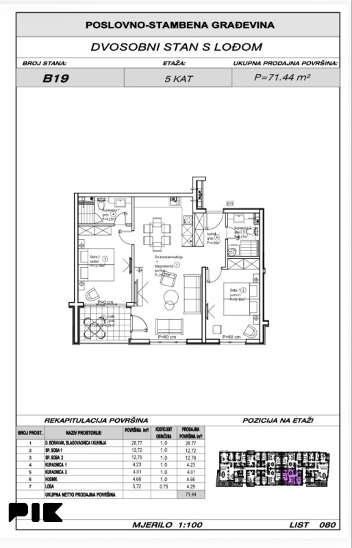 Ljubuški Living / dvosoban stan 71.44m2 B019 u izgradnji 2