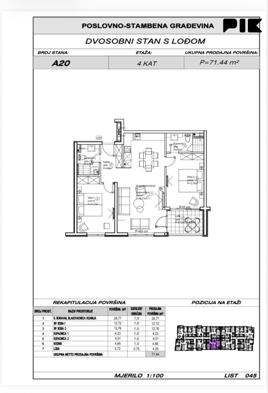 Ljubuški Living / dvosoban stan 71.44m2 A20 u izgradnji 5