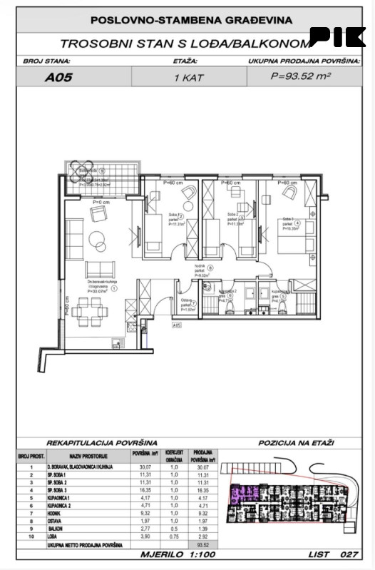 Ljubuski Living / trosoban stan 93.52m2 A05 u izgradnji 5