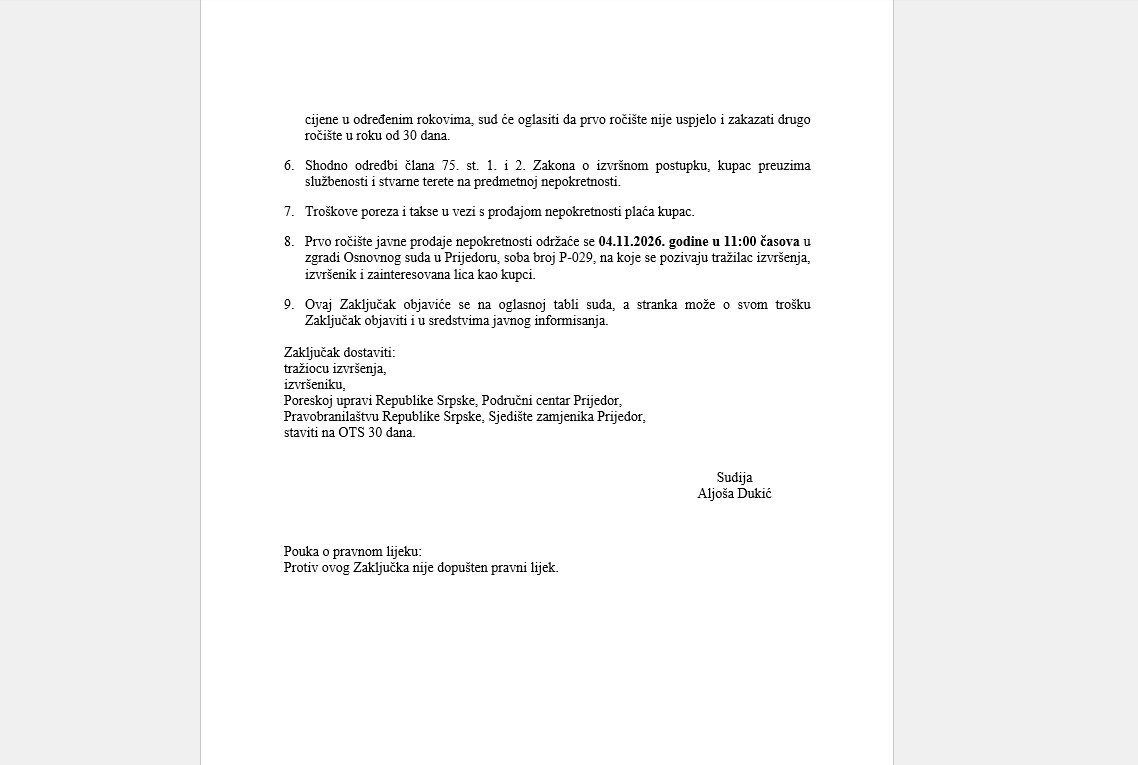 Poslovni kompleks na prodaju u Prijedoru | Sudska prodaja 3