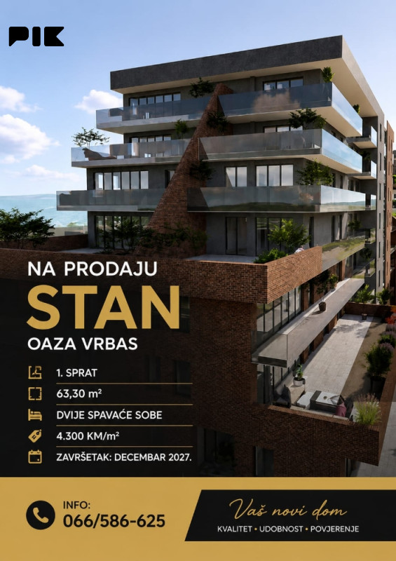 Stan 63 m2, Oaza Vrbas, Borik, ispod cijene!