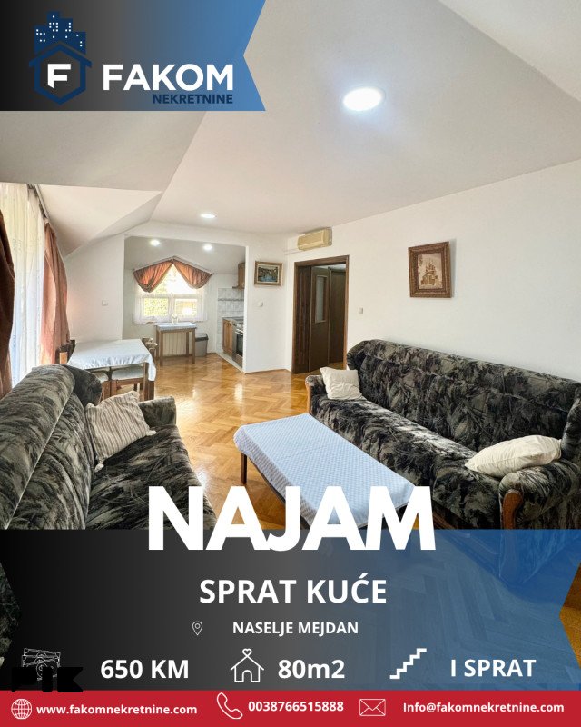 Iznajmljuje se namješten sprat kuće u naselju Mejdan