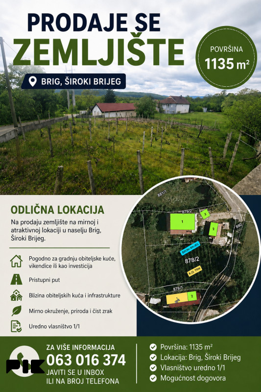 Zemljište Široki Brijeg 1135m2