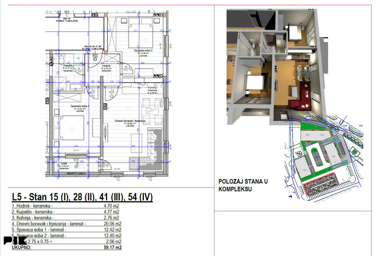 TROSOBNI STANOVI 57m2,  Budžak/Lazarevo Banja Luka 3