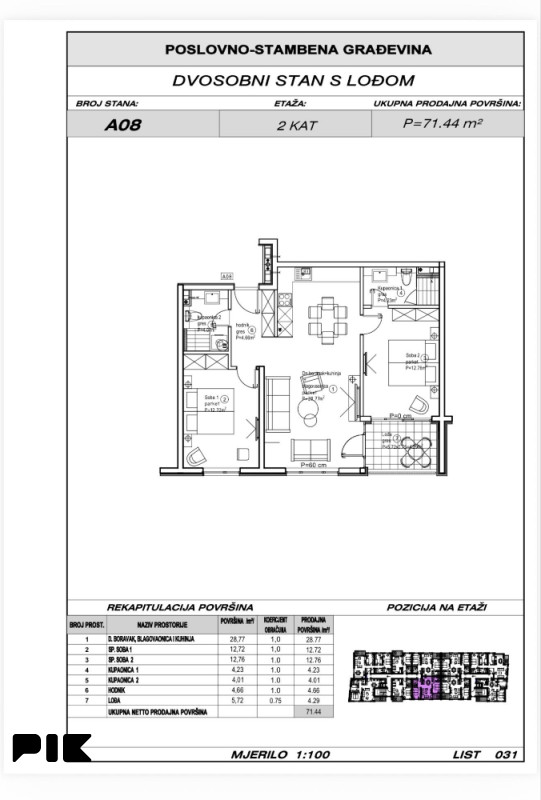 Ljubuški Living / dvosobni stan 71.44m2 A08 u izgradnji 4