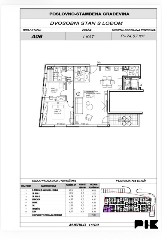 Ljubuški Living / dvosobni stan 74.57m2 A06 u izgradnji 2