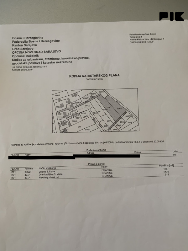 Građevinsko zemljište Bojnik, Novi Grad Sarajevo 2