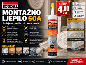 Soudal 50A montažno ljepilo 280ml za lajsne i stiropor
